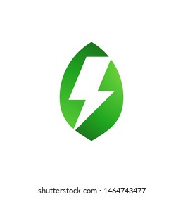 Lighting bolt with leaves logo template vector clean energy icon design
