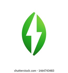 Lighting bolt with leaves logo template vector clean energy icon design