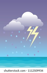 lighting bolt on rainy day at the sea vector background.