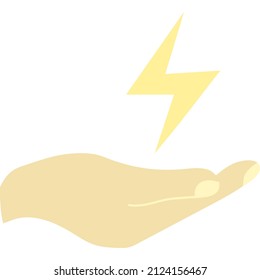Lighting bolt over hand icon. Flat vector isolated on white background. Power symbol, electricity energy logo