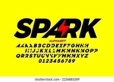 Lighting bolt sign style font design, alphabet letters and numbers vector illustration