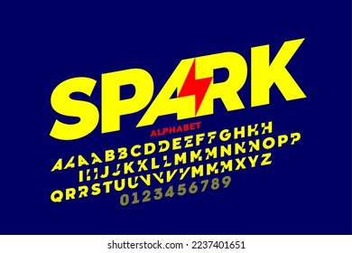 Lighting bolt sign style font design, alphabet letters and numbers vector illustration