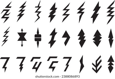 Juego de siluetas de pernos de iluminación. Juego de iconos de los tornillos de iluminación. Conjunto de vectores de pernos de iluminación.