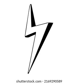 Lighting bolt symbol in doodle style power simple abstract sign isolated on white background. Web, hipster