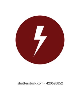 Lighting bolt vector icon. Red circle. Red button