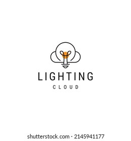 Lighting bulb and cloud line logo icon design template 