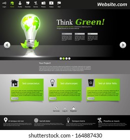 Lighting Bulb Eco Website Template, Dark design