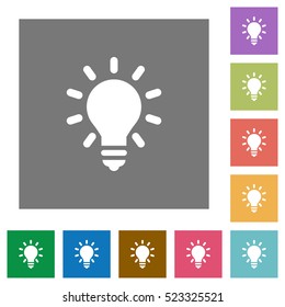 Lighting bulb flat icons on simple color square background.