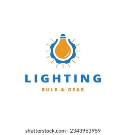Lighting with bulb and gear style logo icon design template flat vector