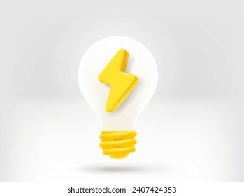 Lighting bulb with golden bolt. 3d vector element