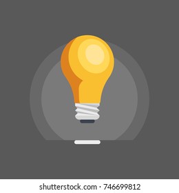 lighting bulb, idea generation, brainstorm vector concept flat illustration isolated on dark gray background