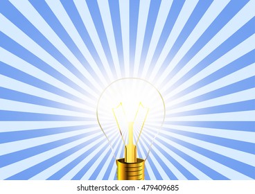 Lighting bulb idea icon on striped retro background, conceptual illustration