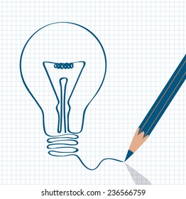 lighting bulb pencil drawing, idea concept