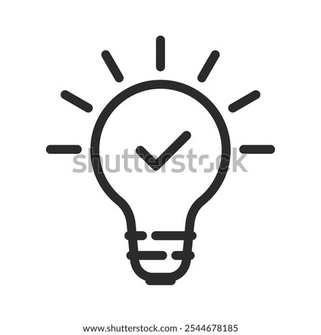 Lighting bulb with tick mark. Bulb line icon vector illustration..