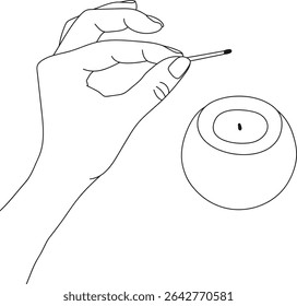 Lighting a candle with a matchstick line art vector illustration