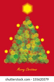 lighting christmas tree isolated on red background