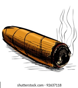 Lighting cigar color sketch vector illustration