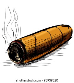Lighting cigar color sketch vector illustration