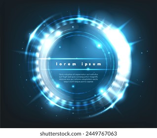 Lighting circle glowing orb. Blue glitter sphere isolated on black background, flash lights effect ball vector illustration