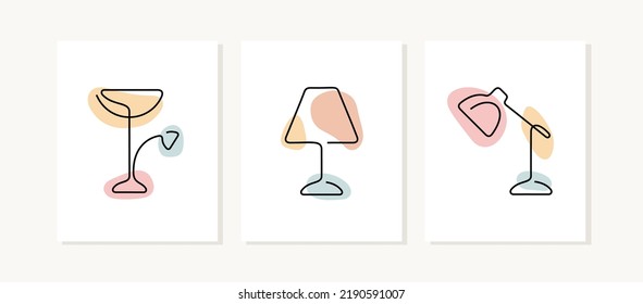 Lighting continuous line posters. Home interior lamps artistic illustration.