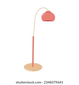 Lighting devices for decorating any home interior. Pink floor lamp with a long leg. Interior design. Vector flat illustration...