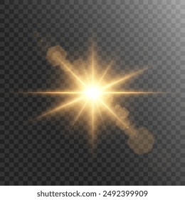El efecto de iluminación con reflejos dorados brillantes brilla con un ligero desenfoque. Abstractas efecto de luz solar dorada aislado sobre fondo transparente.