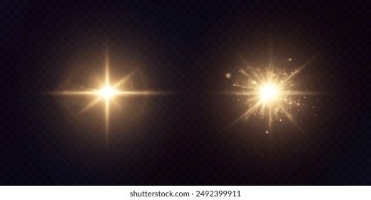 El efecto de iluminación con reflejos dorados brillantes brilla con un ligero desenfoque. Abstractas efecto de luz solar dorada aislado sobre fondo transparente.