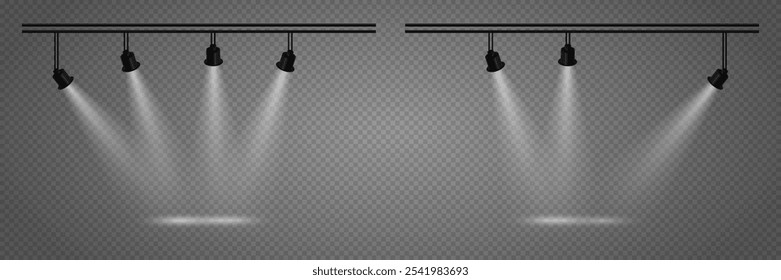 Efecto de iluminación, focos de luz de escenario, efecto de iluminación. Sobre un fondo transparente.