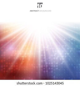Lighting effect sunburst on abstract geometric colorful square pixels background and texture. Vector graphic illustration