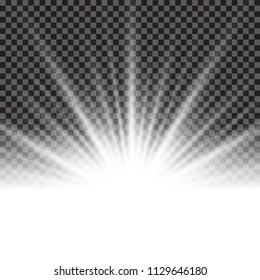 Lighting effect sunburst or sunbeams on transparent background. Vector illustr