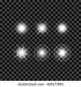 Efeitos de iluminação do Flash. Elementos Brancos Brilhantes. Ilustração de vetor.