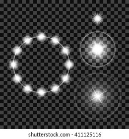 Lighting Effects of Flash. Glow White Elements. Vector Illustration.
