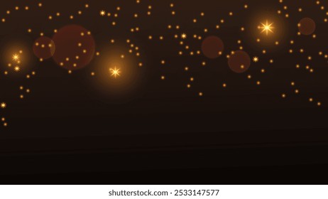 Lighting effects twinkling stars sparks spots rays. Stardust and bokeh. Website advertising design. Festive graphics of invitation card. Vector.