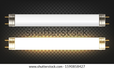 Lighting Electrical Energy Fluorescent Lamp Vector. Gas Excites Mercury Vapor Produce Short-wave Ultraviolet Light Causes Phosphor Coating On Inside Of Lamp To Glow. Template Realistic 3d Illustration