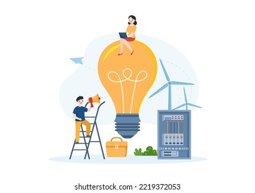 Lighting and Electricity Energy Maintenance Service Panel Cabinet of Technician Electrical Work on Flat Cartoon Hand Drawn Templates Illustration