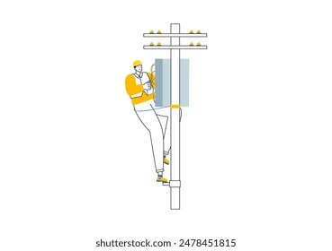 Lighting and Electricity Vector Illustration featuring a Light Bulb, Lamp, and Energy Maintenance Service Panel Cabinet for Technician Electrical Work