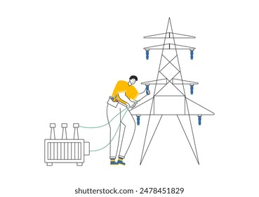 Lighting and Electricity Vector Illustration featuring a Light Bulb, Lamp, and Energy Maintenance Service Panel Cabinet for Technician Electrical Work
