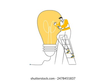 Iluminación y Ilustración vectorial eléctrica con bombilla, lámpara y gabinete de panel de servicio de mantenimiento de energía para trabajo eléctrico técnico