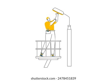 Iluminación y Ilustración vectorial eléctrica con bombilla, lámpara y gabinete de panel de servicio de mantenimiento de energía para trabajo eléctrico técnico