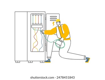 Lighting and Electricity Vector Illustration featuring a Light Bulb, Lamp, and Energy Maintenance Service Panel Cabinet for Technician Electrical Work