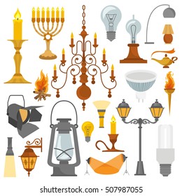 Lighting elements icon set. Vector illustration