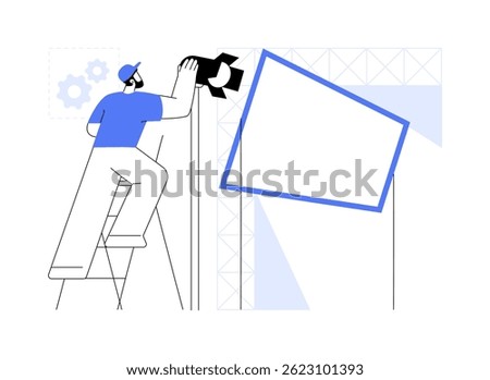 Lighting equipment isolated cartoon vector illustrations. Production studio staff controls lighting during shooting, marketing agency, advertising creation, professional service vector cartoon.