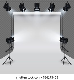 Lighting Equipment And Professional Photography Studio White Blank Isolated On Transparent Background. Vector Illustration