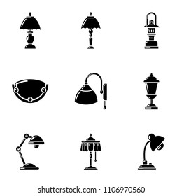 Lighting fixture icons set. Simple set of 9 lighting fixture vector icons for web isolated on white background