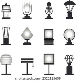 iconos de iluminación de la fijación Los iconos del vector estarán en color negro 