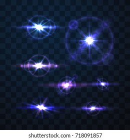 Lighting flare collection on a transparent background . Vector illustration