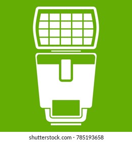 Lighting flash for camera icon white isolated on green background. Vector illustration