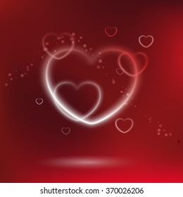 Lighting hearts on red background
