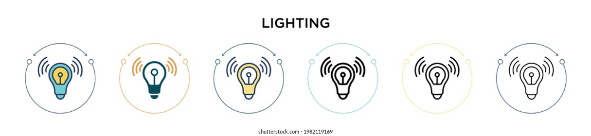 Lighting icon in filled, thin line, outline and stroke style. Vector illustration of two colored and black lighting vector icons designs can be used for mobile, ui, web