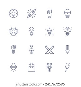 Lighting icon set. Thin line icon. Editable stroke. Containing idea, ledlight, lightbulb, lighting, smartbulb, spotlight, ledlighting, bulb, led, lamp.
